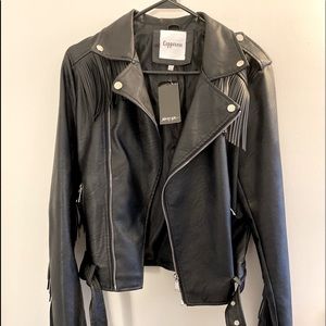 Copperose/Nasty Gal Faux Leather Fringe Biker Jacket